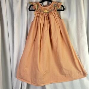 Silly Goose Smocked Orange Gingham Castle Sunflowers Dress Spring Easter 4T READ